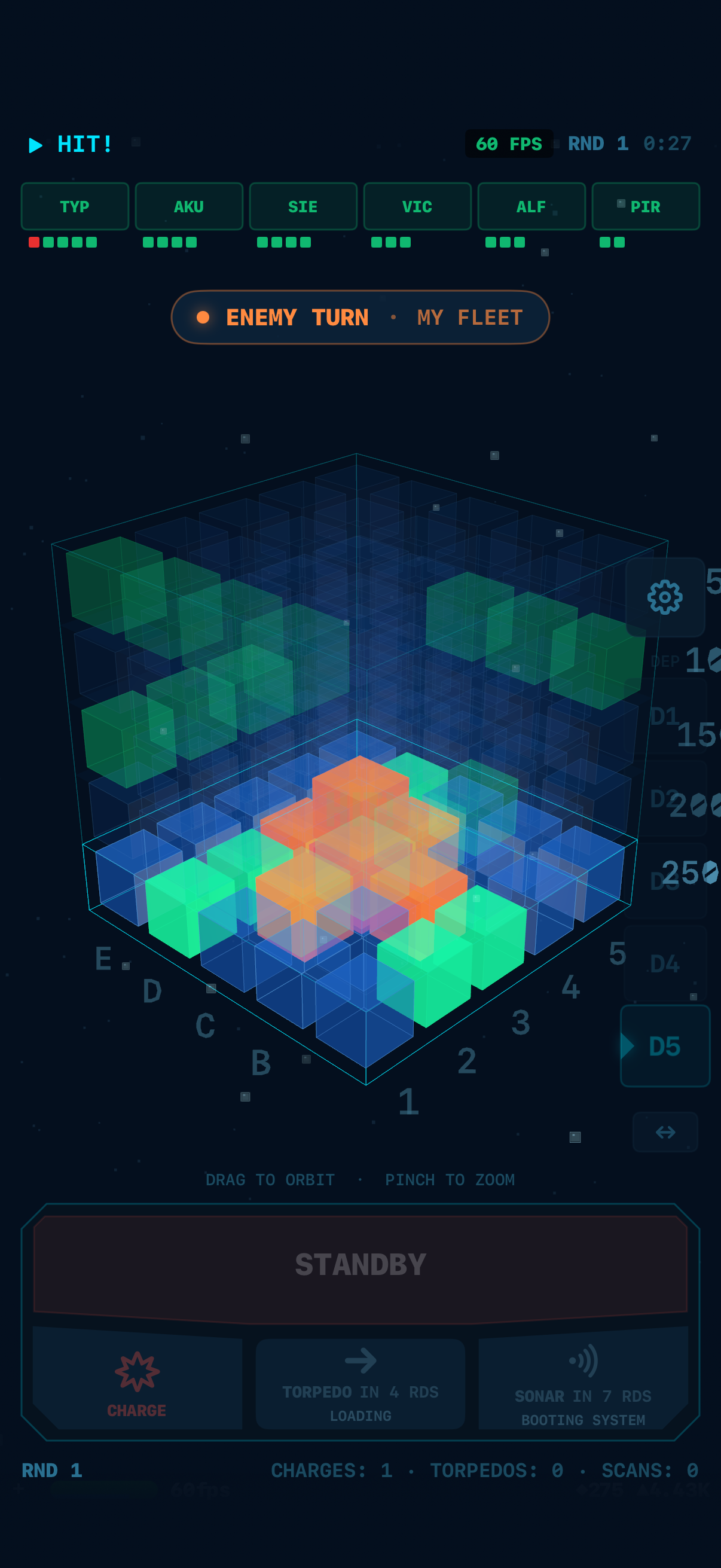 Submersible gameplay — 3D fleet view